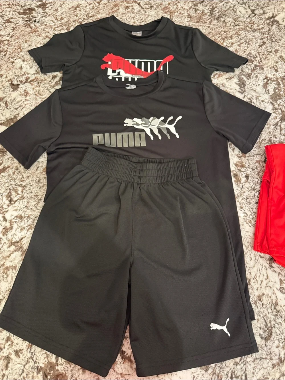 Puma Red Sleeveless Top with (2) Black Tee & Shorts Set